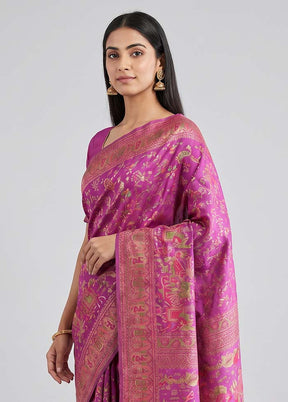 Purple Dupion Silk Saree With Blouse Piece