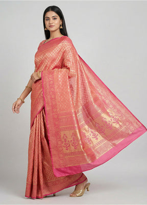 Pink Handloom Kanchipuram Pure Silk Saree With Blouse Piece