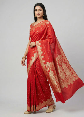 Red Banarasi Silk Saree With Blouse Piece