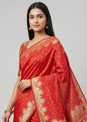 Red Banarasi Silk Saree With Blouse Piece