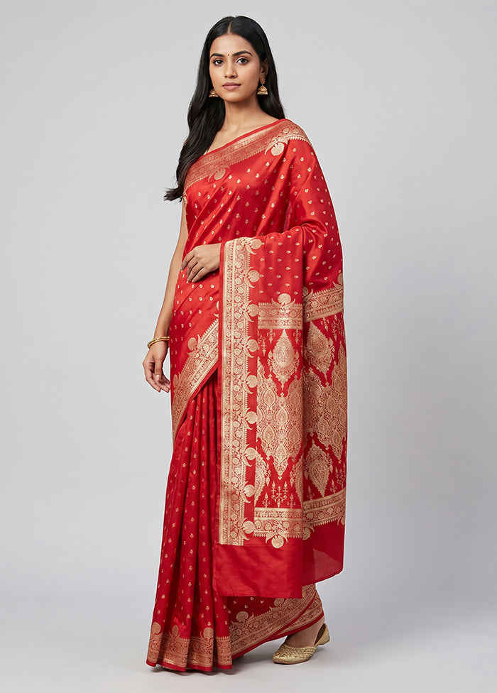 Red Banarasi Silk Saree With Blouse Piece