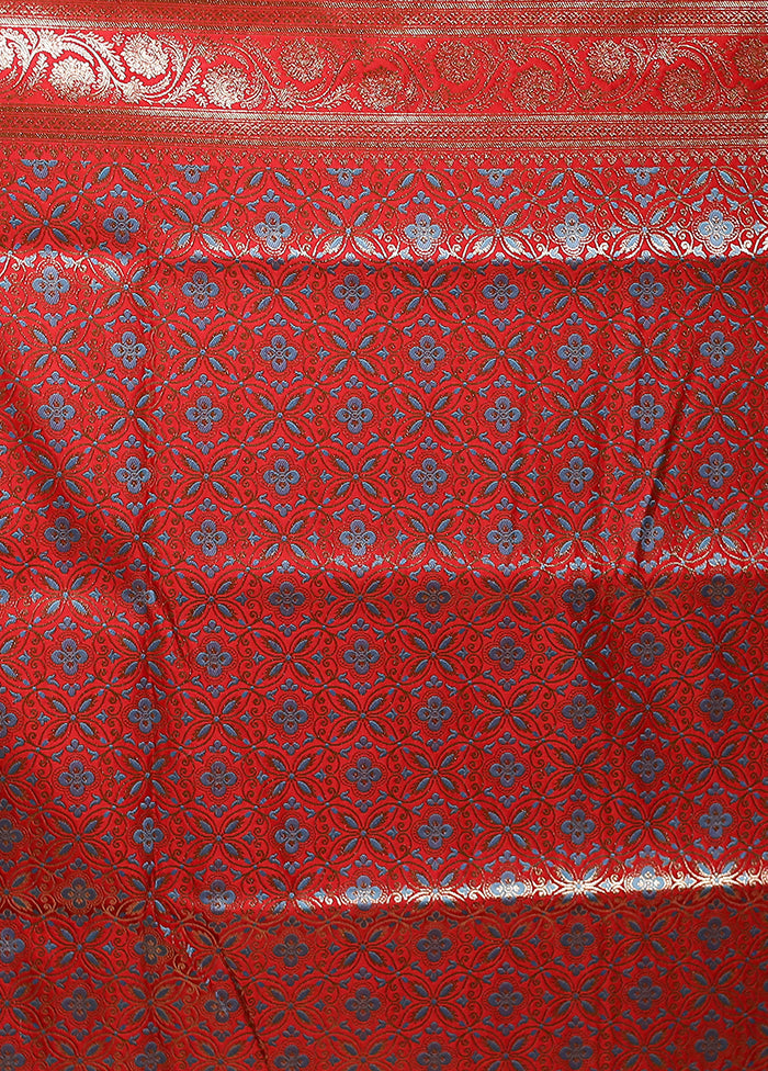 Red Handloom Banarasi Pure Silk Saree With Blouse Piece