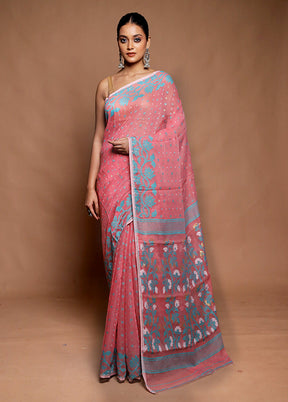 Pink Tant Jamdani Saree Without Blouse Piece