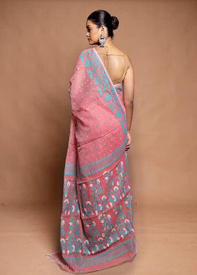 Pink Tant Jamdani Saree Without Blouse Piece