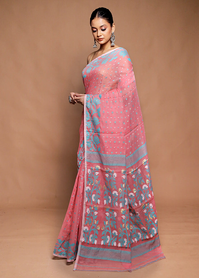 Pink Tant Jamdani Saree Without Blouse Piece