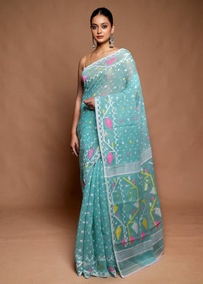 Blue Tant Jamdani Saree Without Blouse Piece