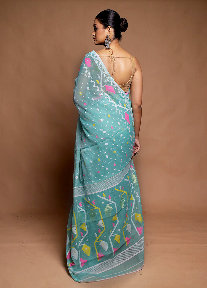 Blue Tant Jamdani Saree Without Blouse Piece