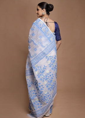 White Tant Jamdani Saree Without Blouse Piece