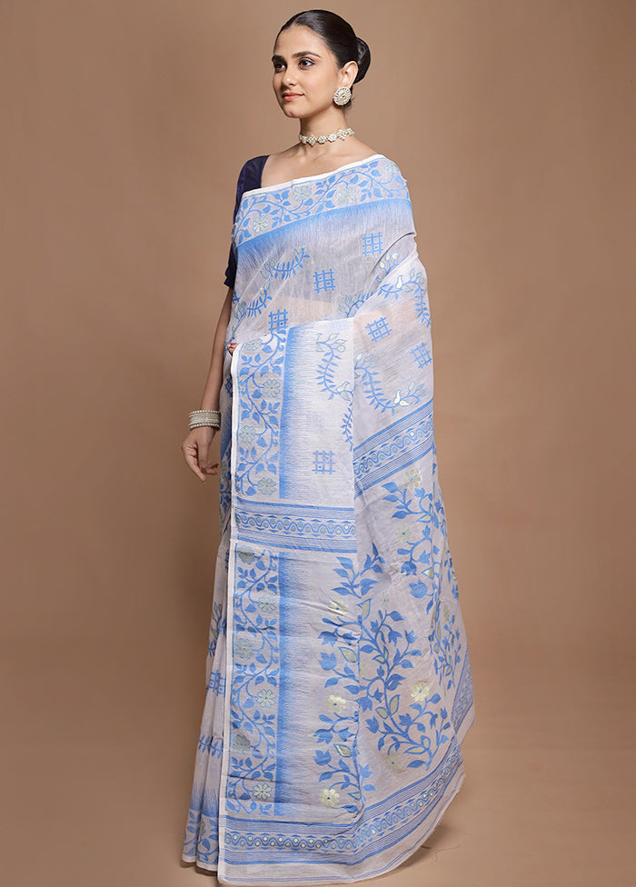 White Tant Jamdani Saree Without Blouse Piece