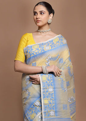 Cream Tant Jamdani Saree Without Blouse Piece