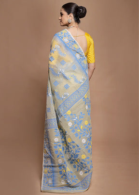 Cream Tant Jamdani Saree Without Blouse Piece