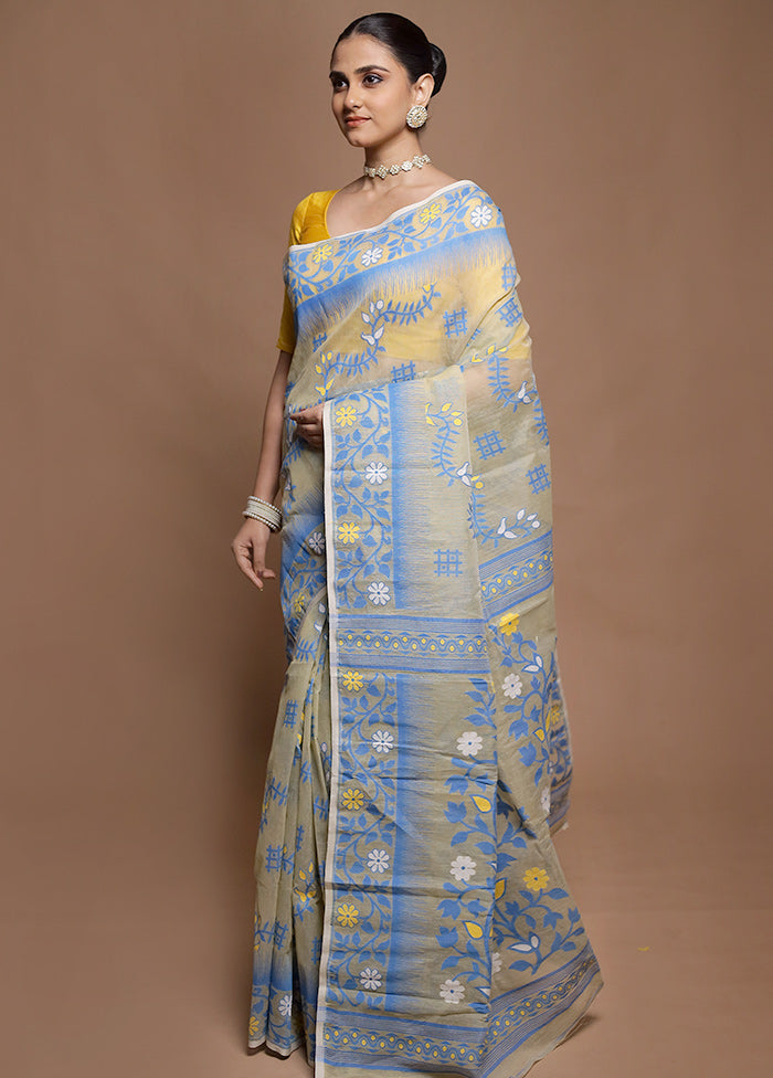 Cream Tant Jamdani Saree Without Blouse Piece