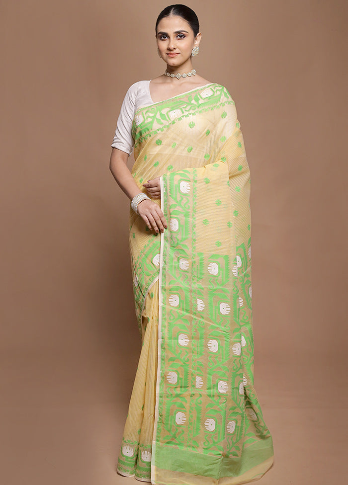 Yellow Tant Jamdani Saree Without Blouse Piece