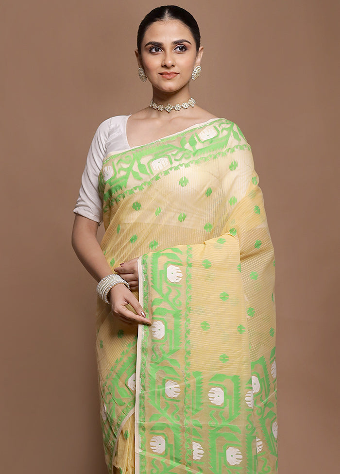 Yellow Tant Jamdani Saree Without Blouse Piece