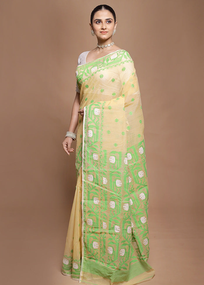 Yellow Tant Jamdani Saree Without Blouse Piece