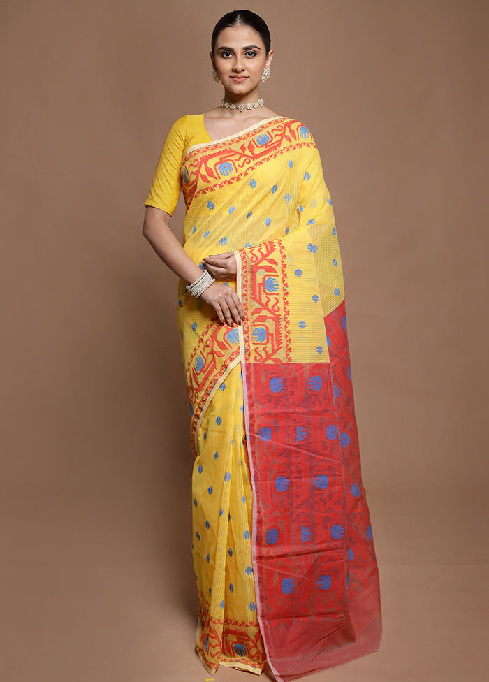 Yellow Tant Jamdani Saree Without Blouse Piece