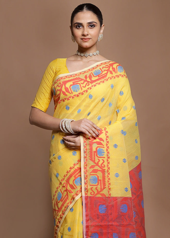 Yellow Tant Jamdani Saree Without Blouse Piece