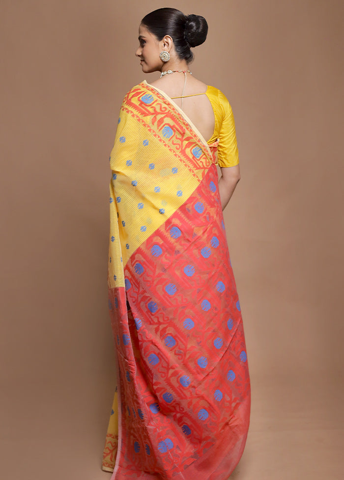 Yellow Tant Jamdani Saree Without Blouse Piece