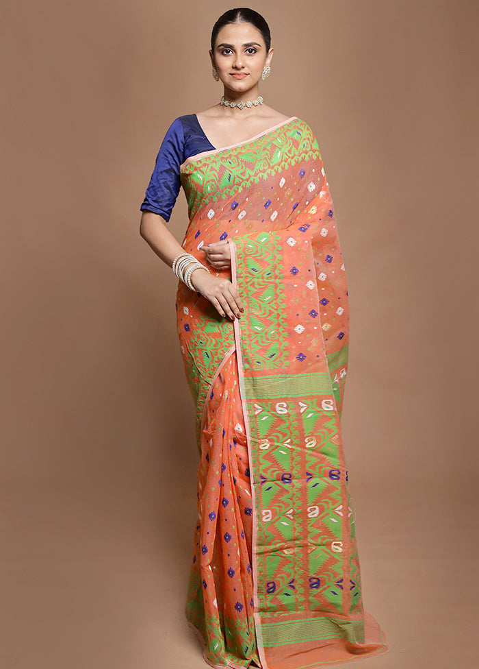 Orange Tant Jamdani Saree Without Blouse Piece