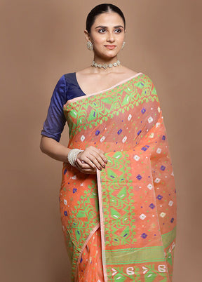 Orange Tant Jamdani Saree Without Blouse Piece