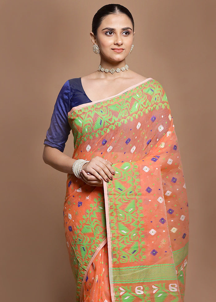 Orange Tant Jamdani Saree Without Blouse Piece