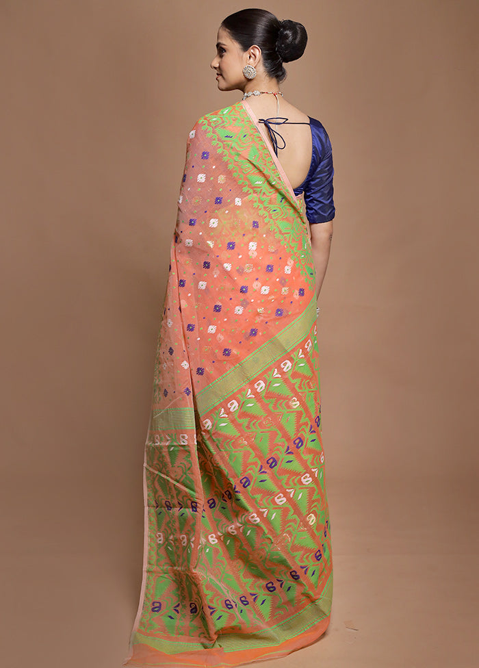 Orange Tant Jamdani Saree Without Blouse Piece