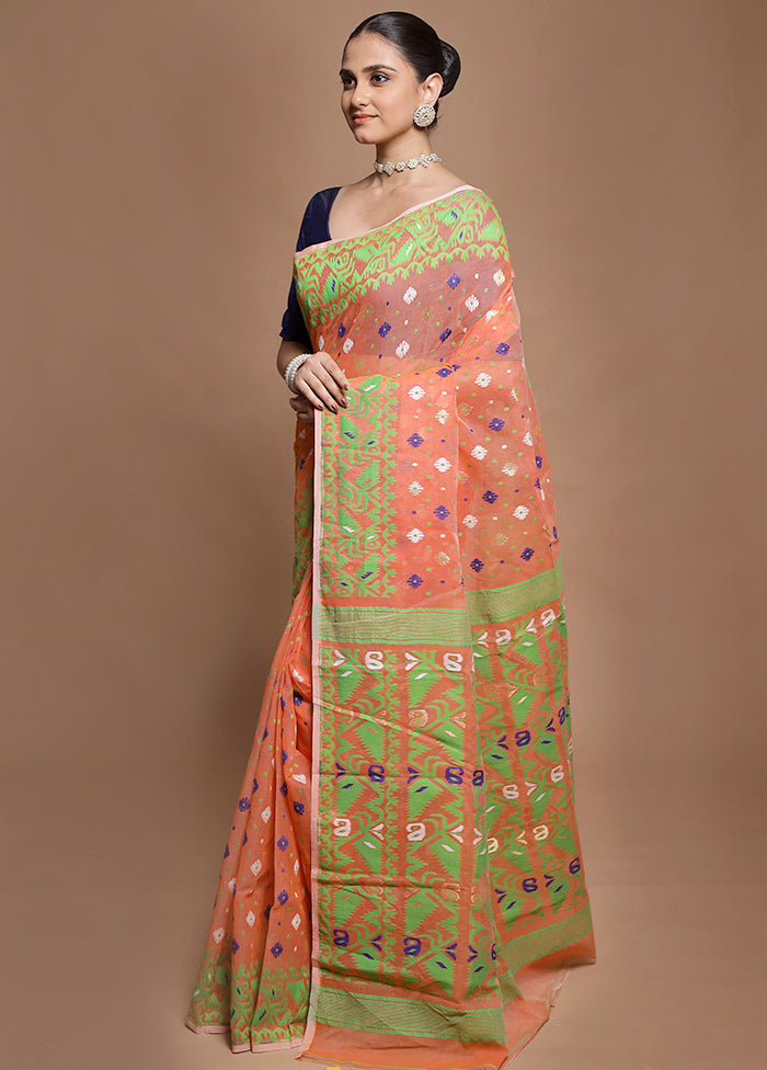 Orange Tant Jamdani Saree Without Blouse Piece