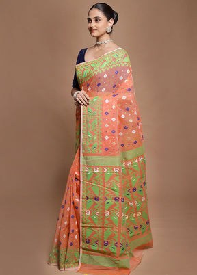 Orange Tant Jamdani Saree Without Blouse Piece