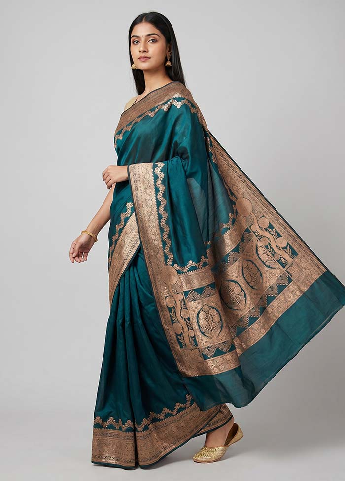 Green Banarasi Silk Saree With Blouse Piece