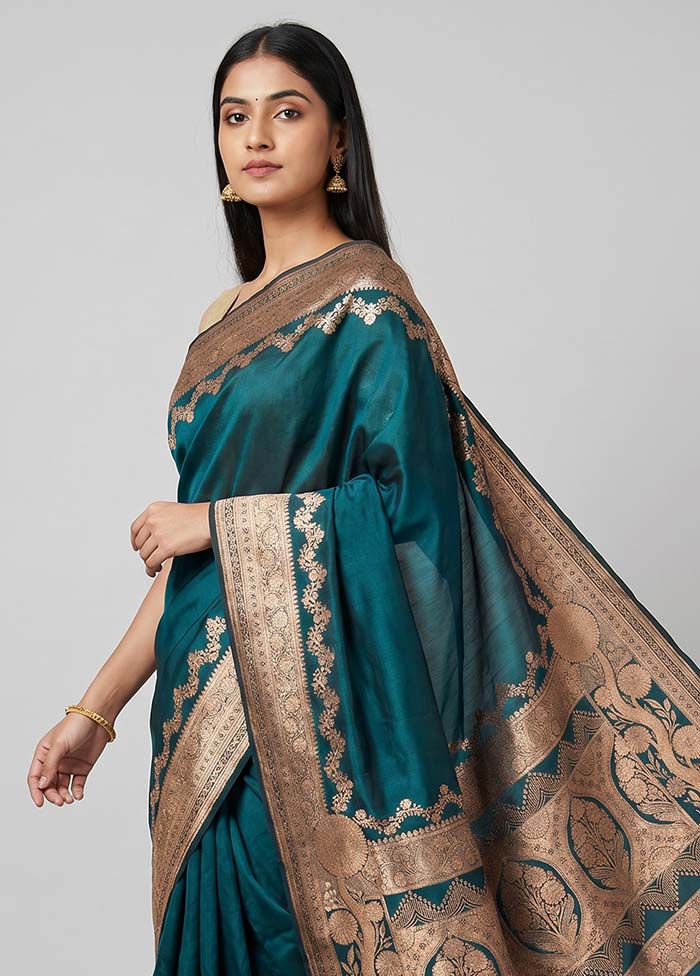 Green Banarasi Silk Saree With Blouse Piece
