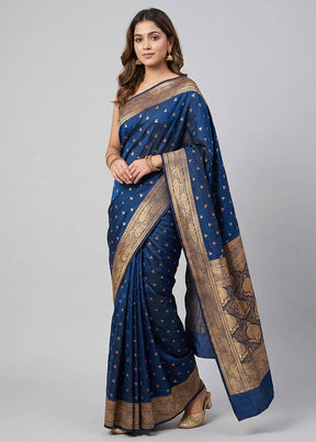 Blue Banarasi Silk Saree With Blouse Piece