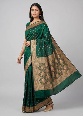 Green Banarasi Silk Saree With Blouse Piece