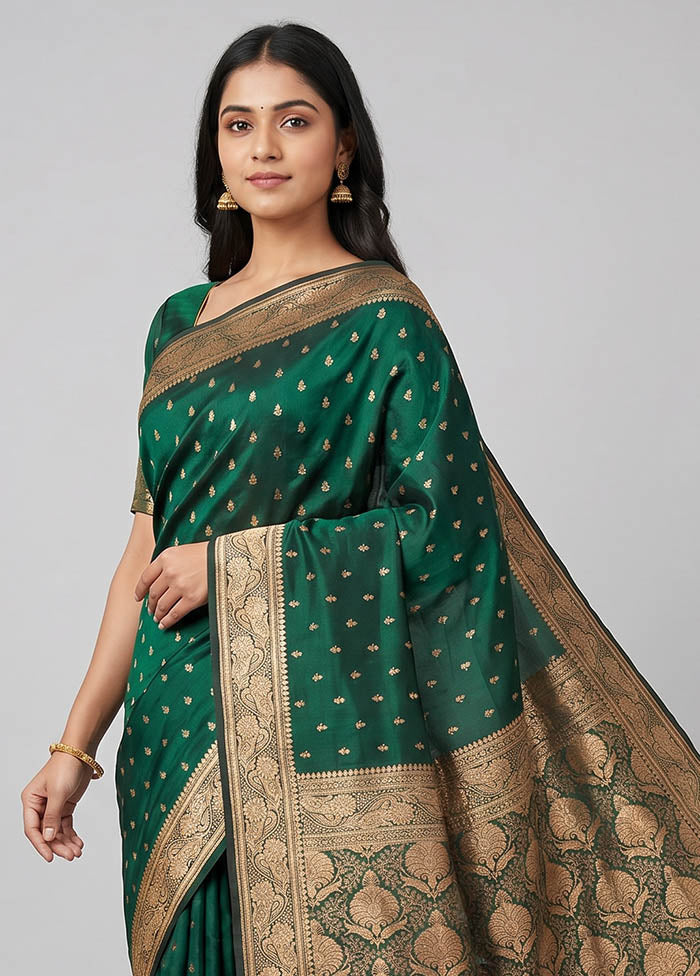 Green Banarasi Silk Saree With Blouse Piece