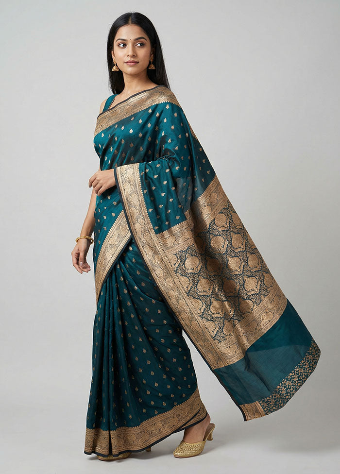 Green Banarasi Silk Saree With Blouse Piece