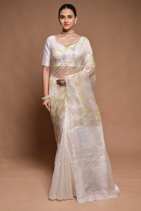 White Handloom Matka Pure Silk Saree With Blouse Piece