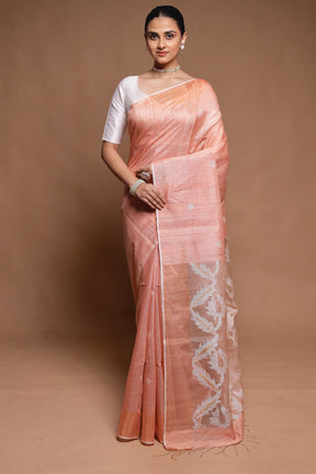 Pink Handloom Matka Pure Silk Saree With Blouse Piece
