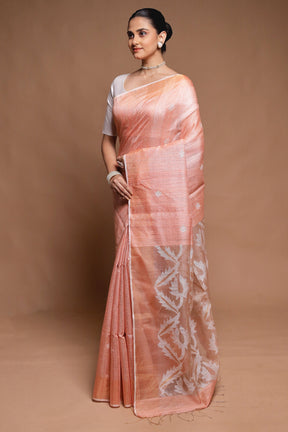 Pink Handloom Matka Pure Silk Saree With Blouse Piece
