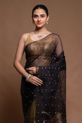 Black Handloom Matka Pure Silk Saree With Blouse Piece