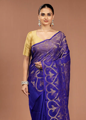 Purple Handloom Matka Pure Silk Saree With Blouse Piece