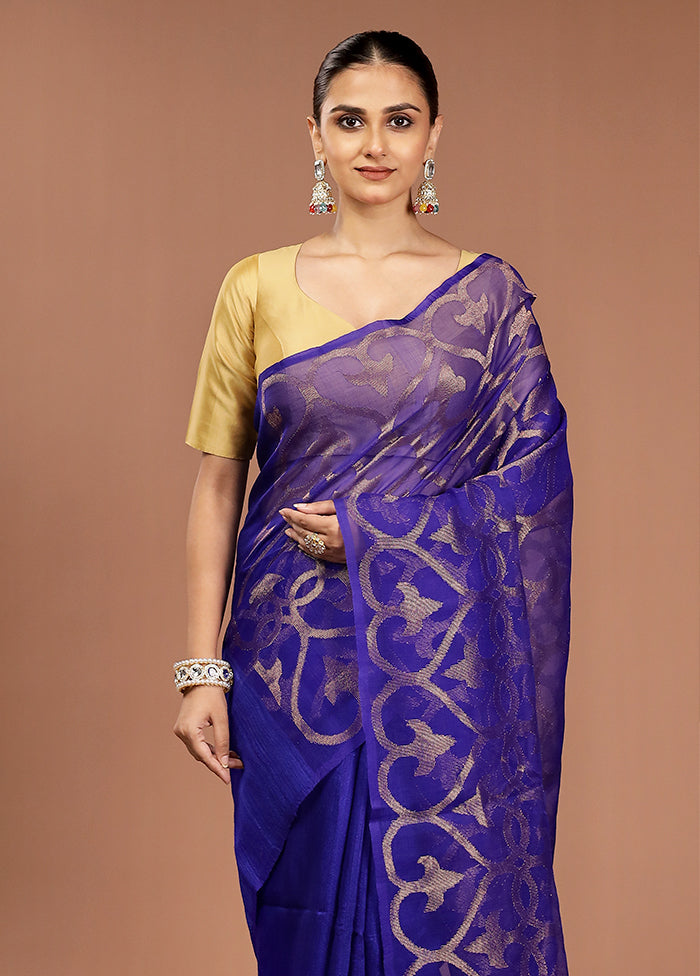 Purple Handloom Matka Pure Silk Saree With Blouse Piece