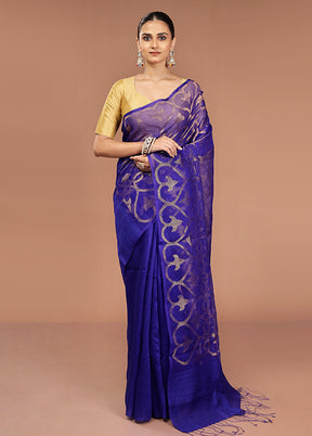 Purple Handloom Matka Pure Silk Saree With Blouse Piece