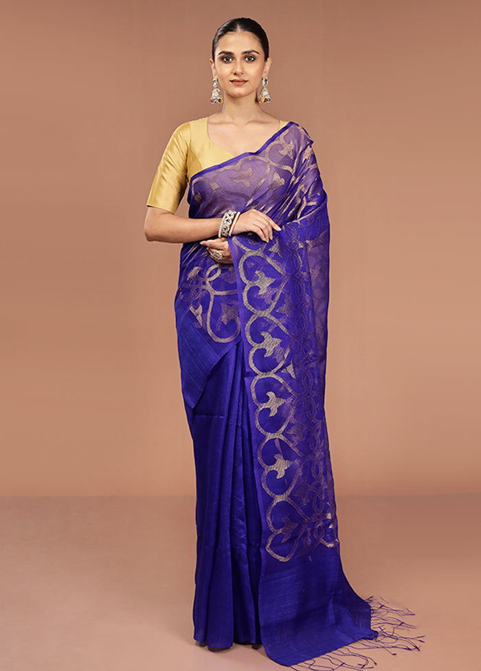 Purple Handloom Matka Pure Silk Saree With Blouse Piece