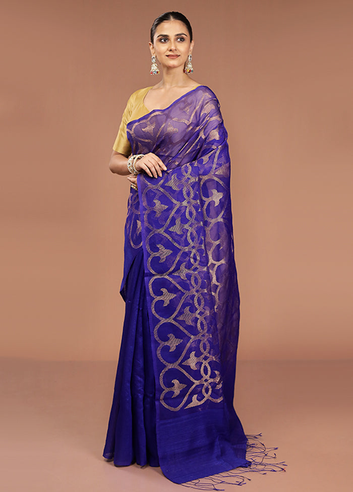 Purple Handloom Matka Pure Silk Saree With Blouse Piece