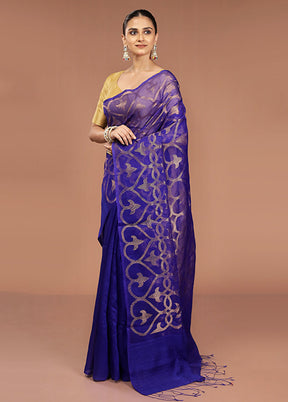 Purple Handloom Matka Pure Silk Saree With Blouse Piece