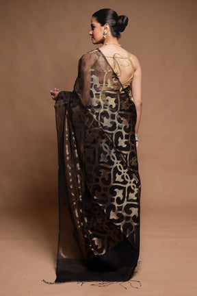 Black Handloom Matka Pure Silk Saree With Blouse Piece