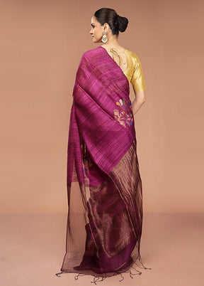 Purple Handloom Matka Pure Silk Saree With Blouse Piece