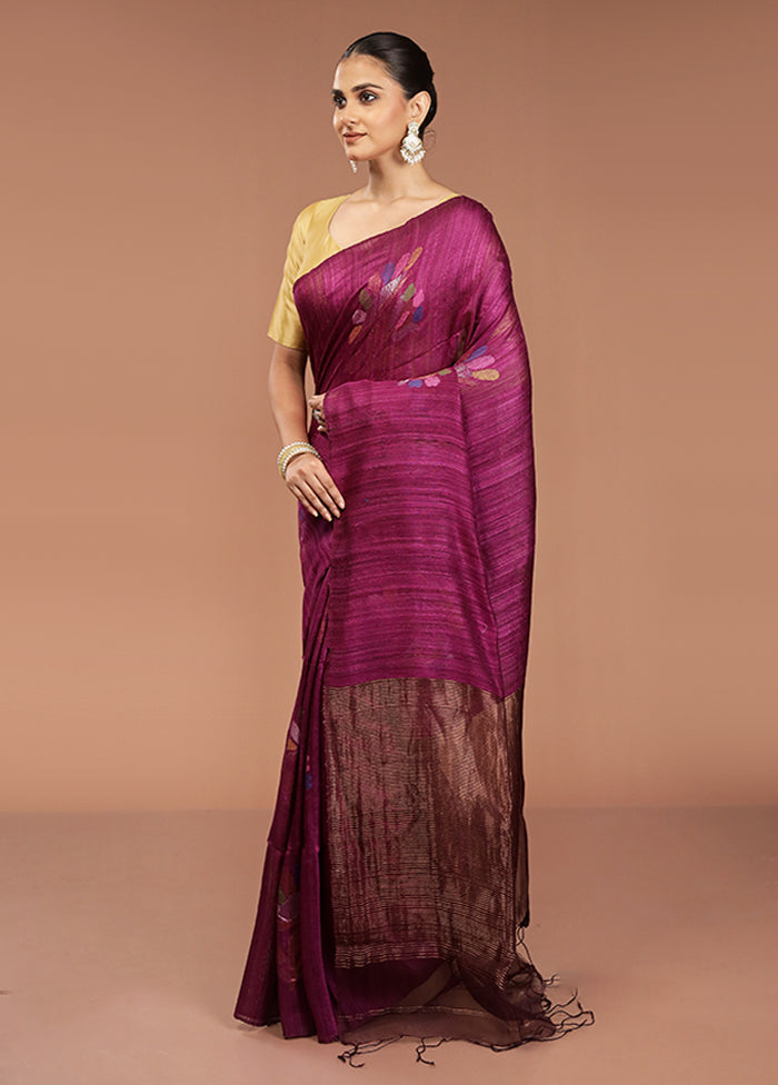 Purple Handloom Matka Pure Silk Saree With Blouse Piece