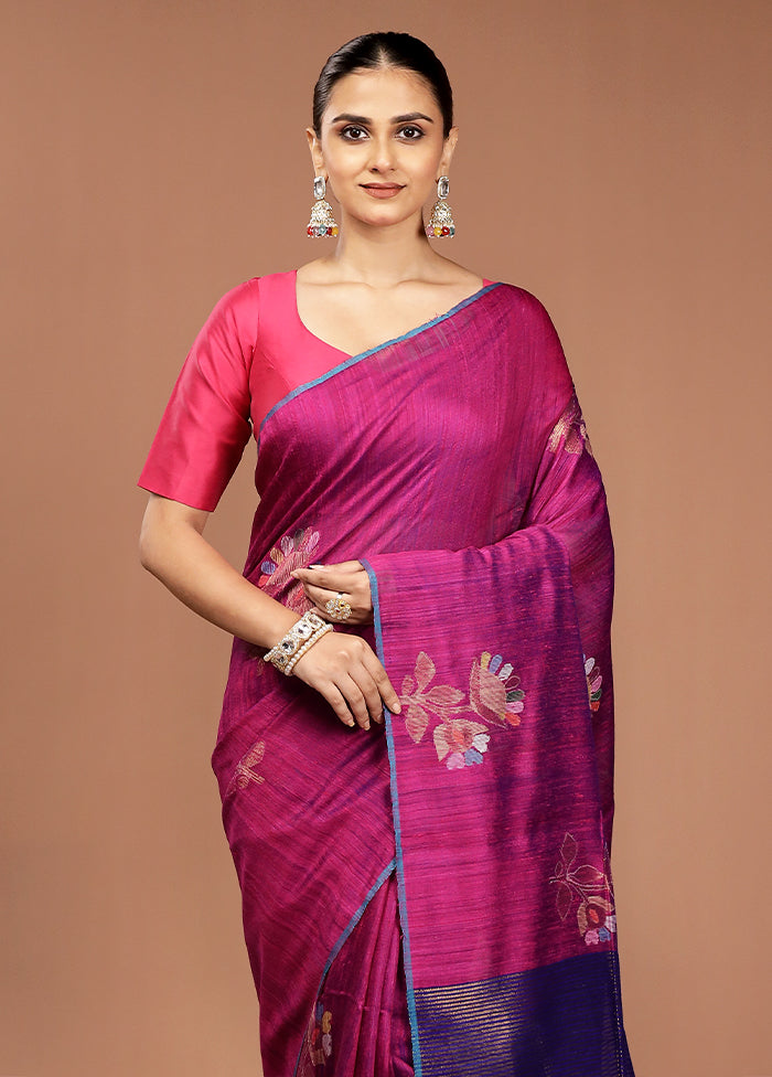 Pink Handloom Matka Pure Silk Saree With Blouse Piece