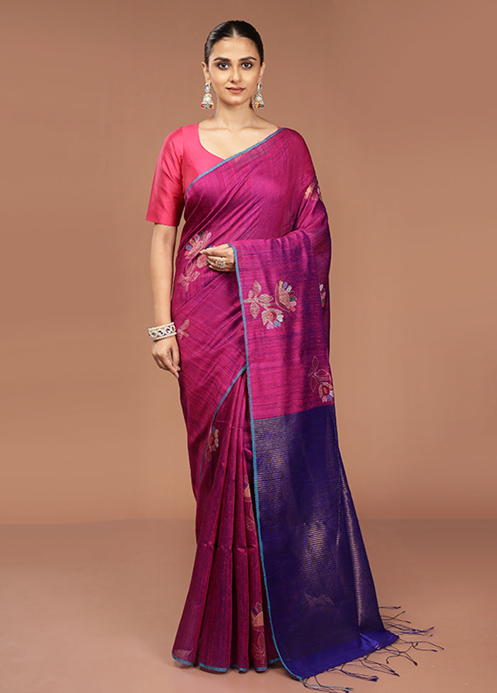 Pink Handloom Matka Pure Silk Saree With Blouse Piece