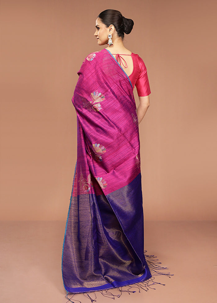 Pink Handloom Matka Pure Silk Saree With Blouse Piece